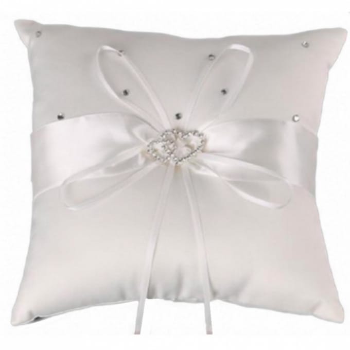 Ringenkussentje- Strass- Hartje- 10x10 cm- Wit - Charme Bijoux