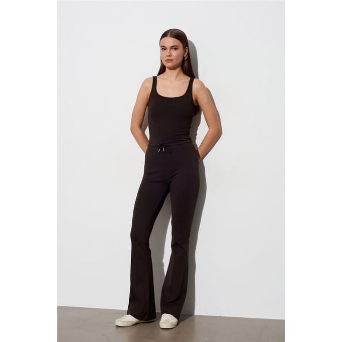 Midden taille flare jerseybroek met trekkoord