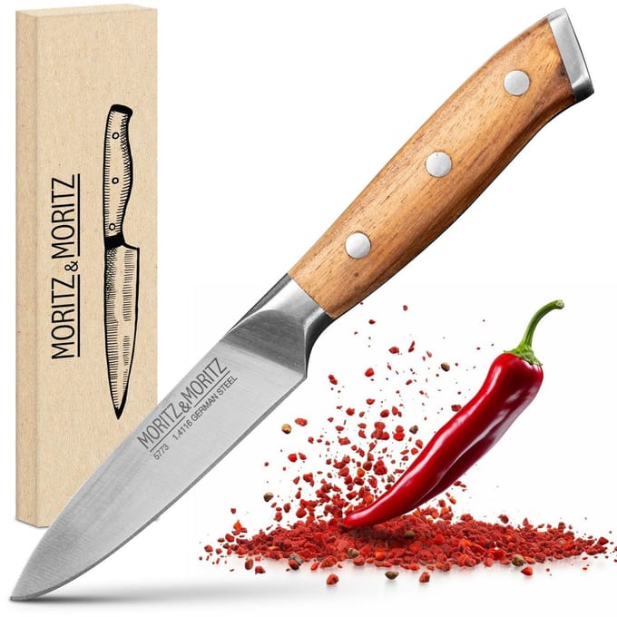 Moritz & Moritz Professioneel Groentemes - Keukenmes 9 cm - Duits Staal - Acaciahouten Handvat - Koksmes