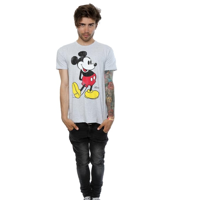 Disney Heren Mickey Mouse Classic Kick T-Shirt (Heide Grijs)