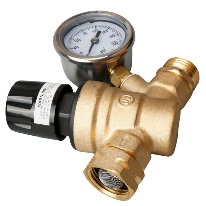 Régulateur de pression d'eau 34 po, filetage NH, en laiton, avec manomètre, pour camping-car black