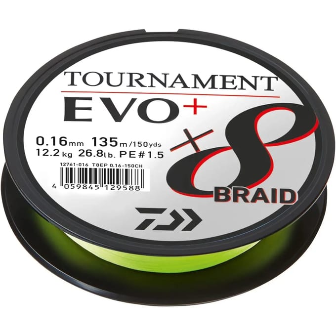 Daiwa Tournament X8 Braid EVO+ | 135m 0.10mm / 6.7kg Chartreuse