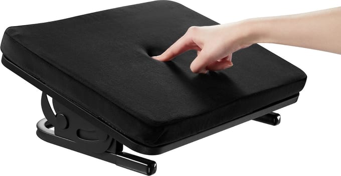 Maclean - Ergonomische voetensteun - traploos instelbare hoek -afneembaar kussen - MC-460 - Zwart