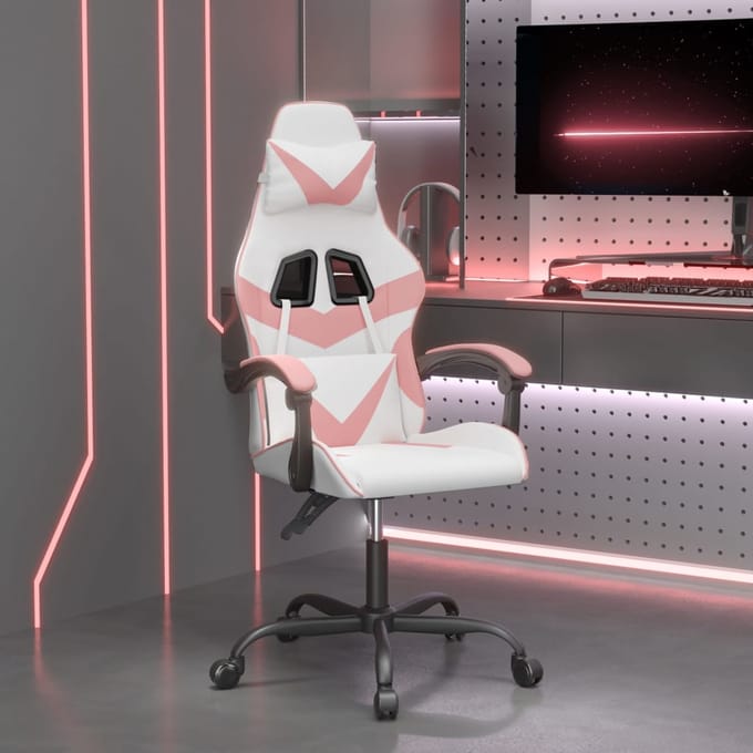 vidaXL - Gamestoel - kunstleer - wit - en - roze