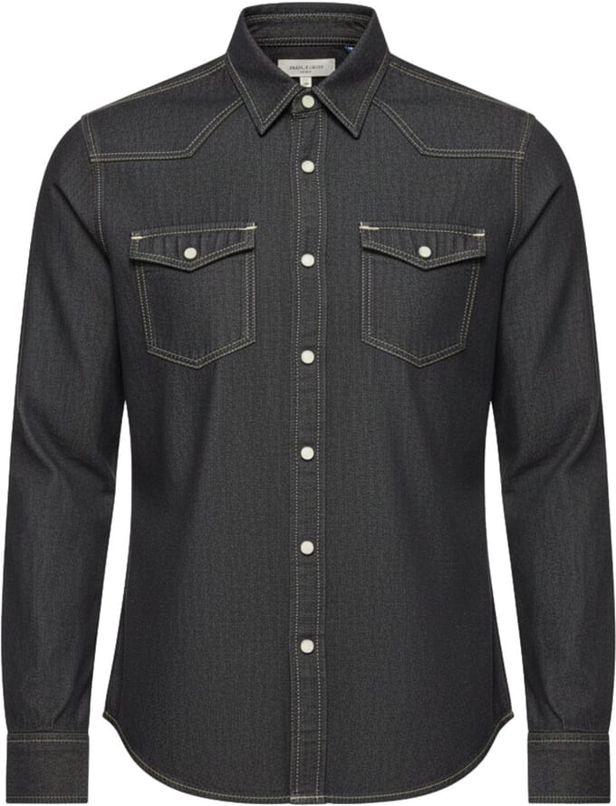 OMBRE Overhemd - Regular Fit - Katoen - Lange Mouw Zwart S