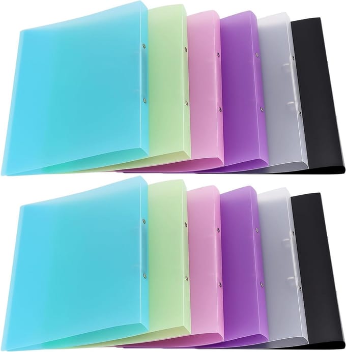 12 Stuks A4 Ringbinders, Translucente Flexibele Plastic Mappen, Multicolor Documenten Organizer voor School, Thuis en Kantoor
