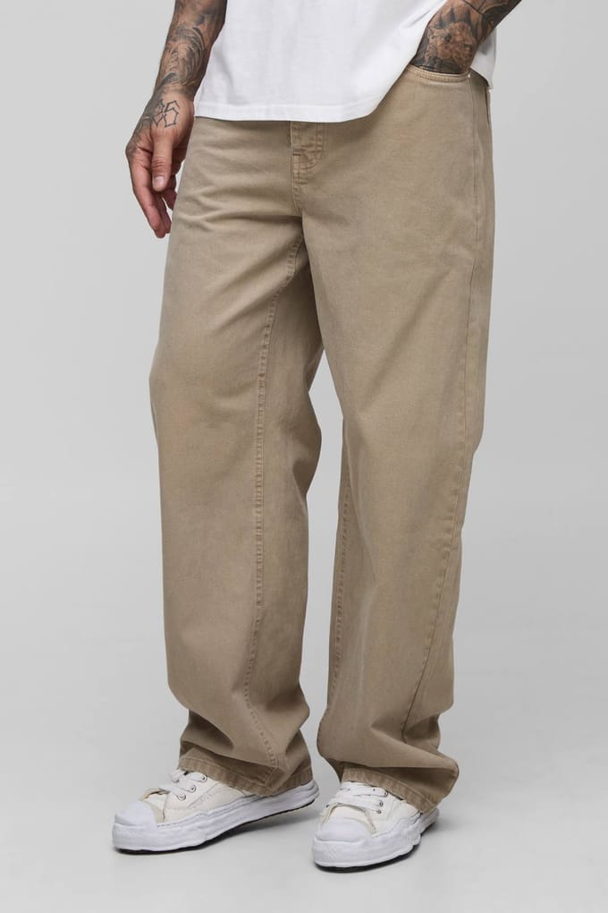 Hoge Gewassen Relaxed Fit Jeans | Washed Khaki | Size 34