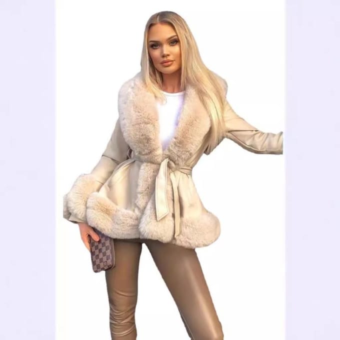 Dameskleding Bont Bont Geïntegreerde Taille Temperament Warm Bont M beige