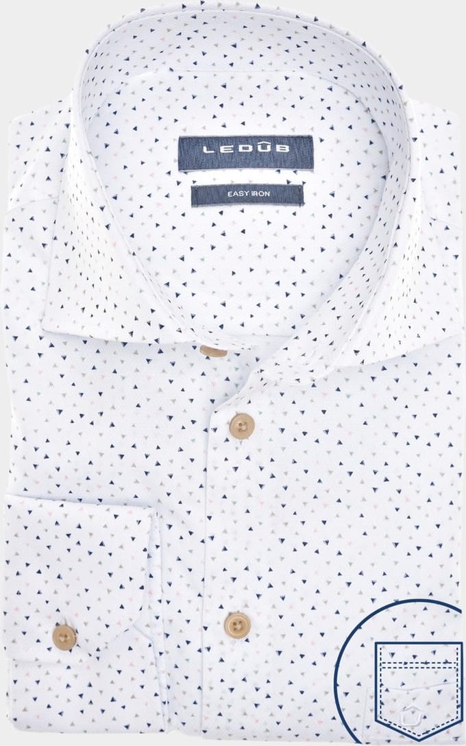 Ledub business overhemd Modern Fit New normale fit wit geprint wide spread