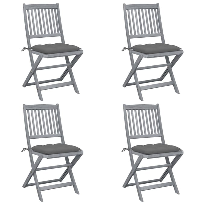 vidaXL - Set - van - 4 - klapstoelen - met - kussens, - gemaakt - van - massief - acaciahout.