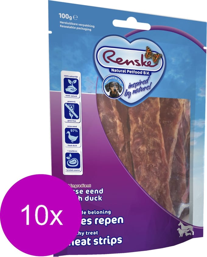 Renske Vleesrepen 100 g - Hondensnacks - 10 x Eend&Groente