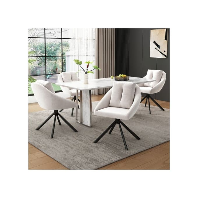 Eetkamerstoel - MUVOE - Draaibaar - Beige - Fluweel - Set van 4 beige