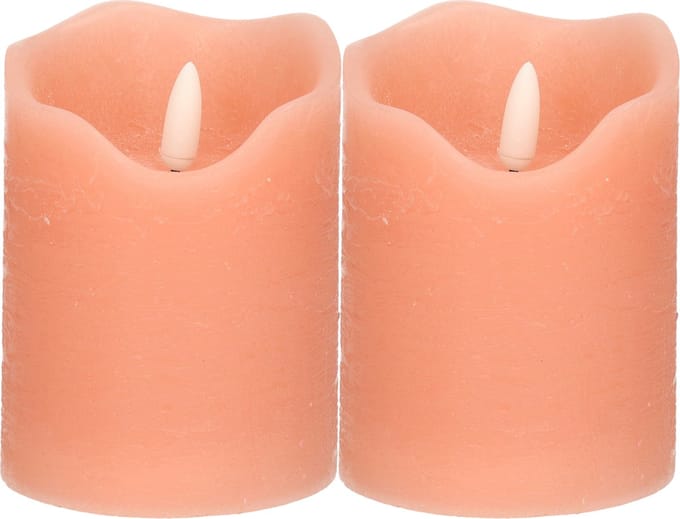Stern Fabrik LED kaars/stompkaars - 2x - roze - D7,5 x H10 cm - timer - 3D vlam