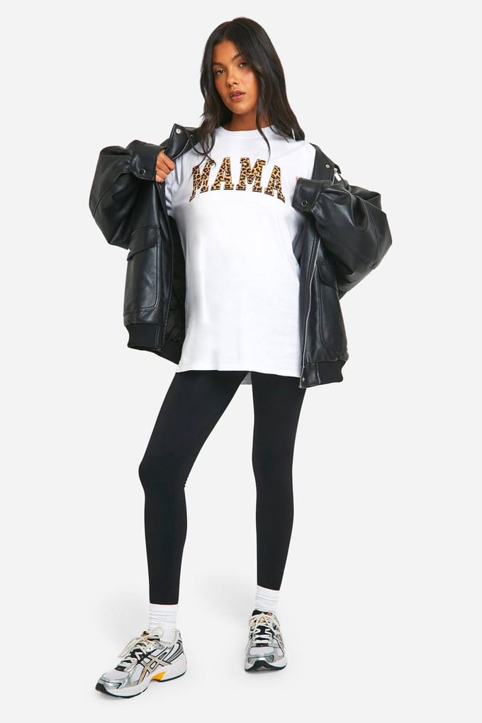 boohoo Dames Zwangerschaps Mama Luipaardprint Oversized T-shirt | Wit | Maat: 36