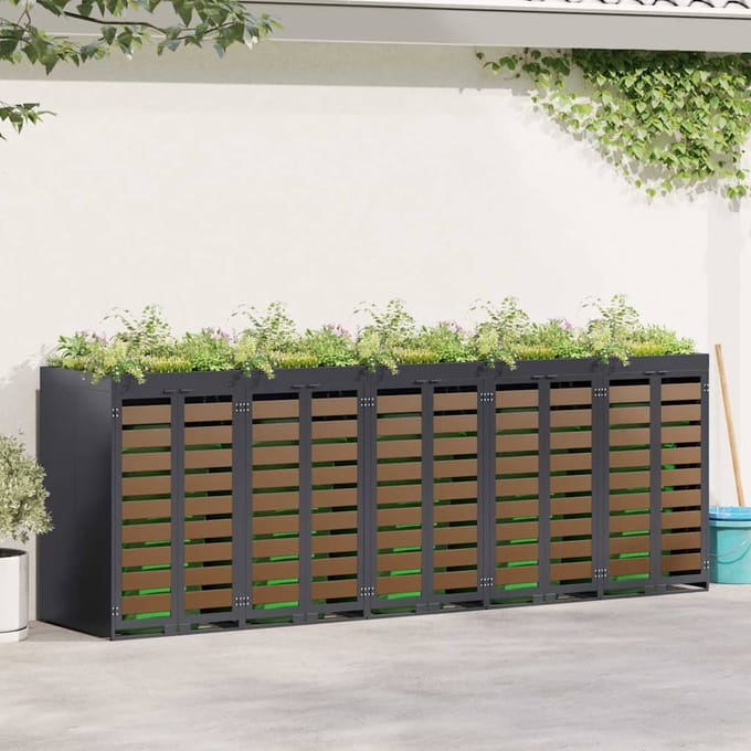 vidaXL - Wheelie - Bin - opslag - voor - 3 - bakken - Staal - Antraciet