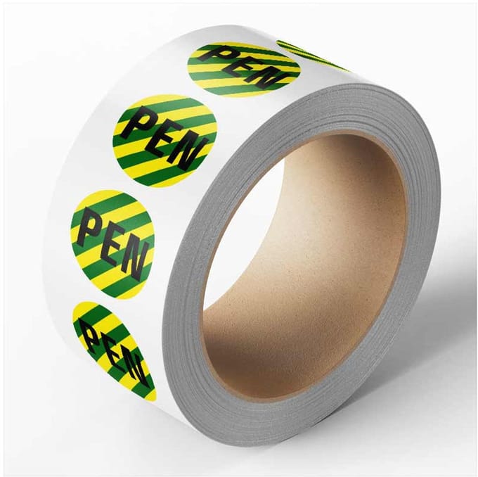 Beschermende PEN geleider sticker op rol, groen geel 16 mm - 500 per rol