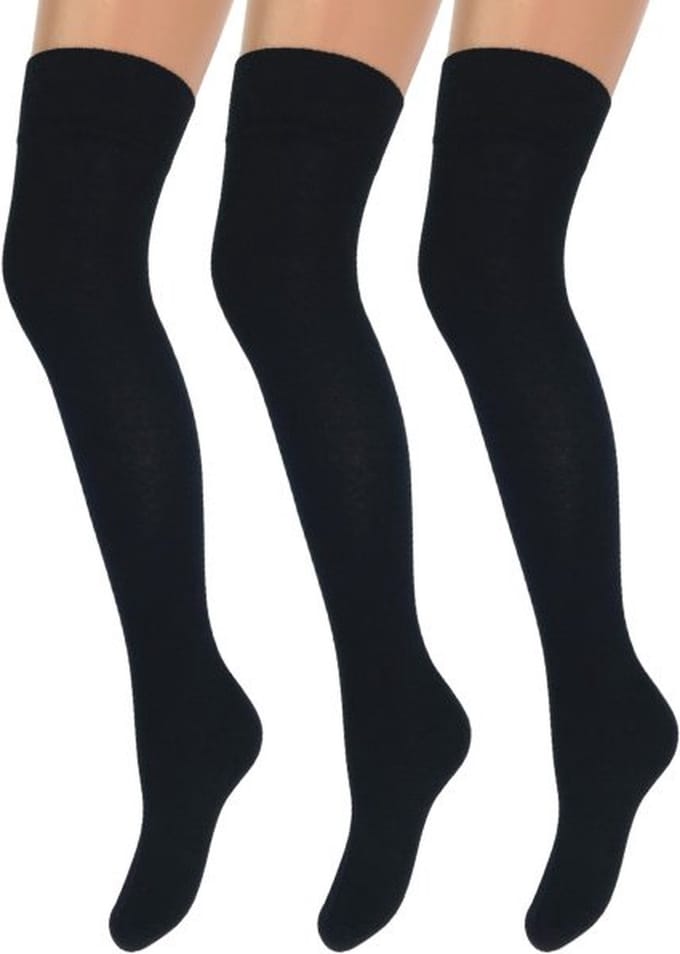 3 paar Overknee Kousen - Katoen - Zwart
