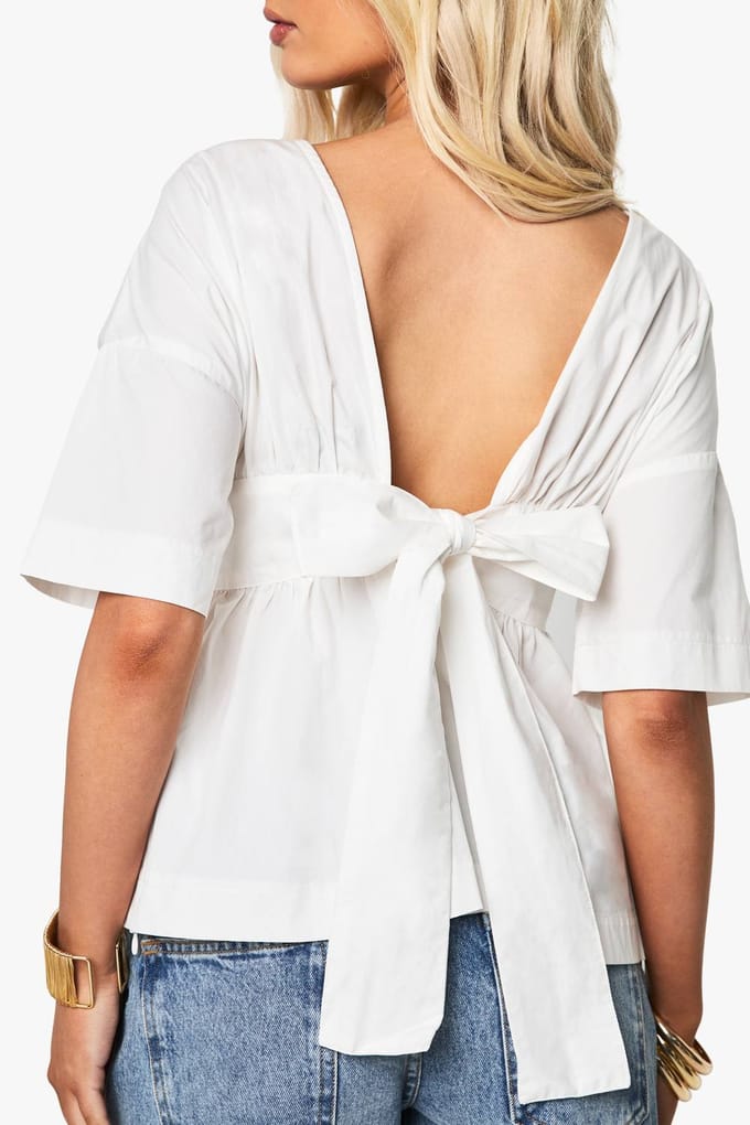boohoo Dames Poplin met strik in de rug smock | White | Maat: 10