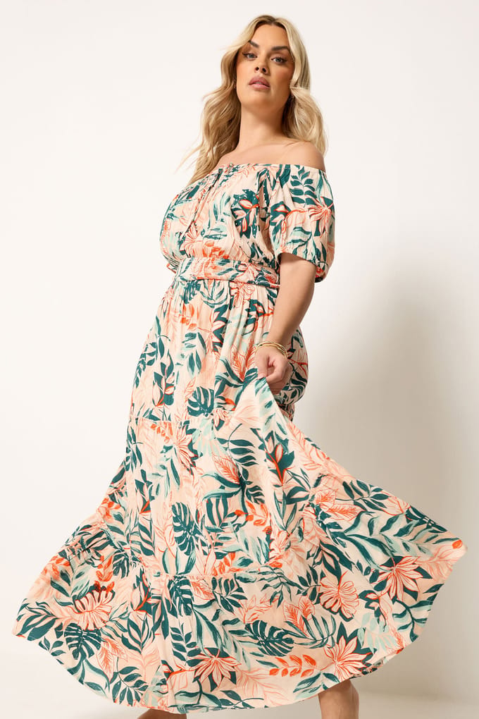 Yours Crèmekleurige Maxi Bardotjurk Met Strikhals Size 42