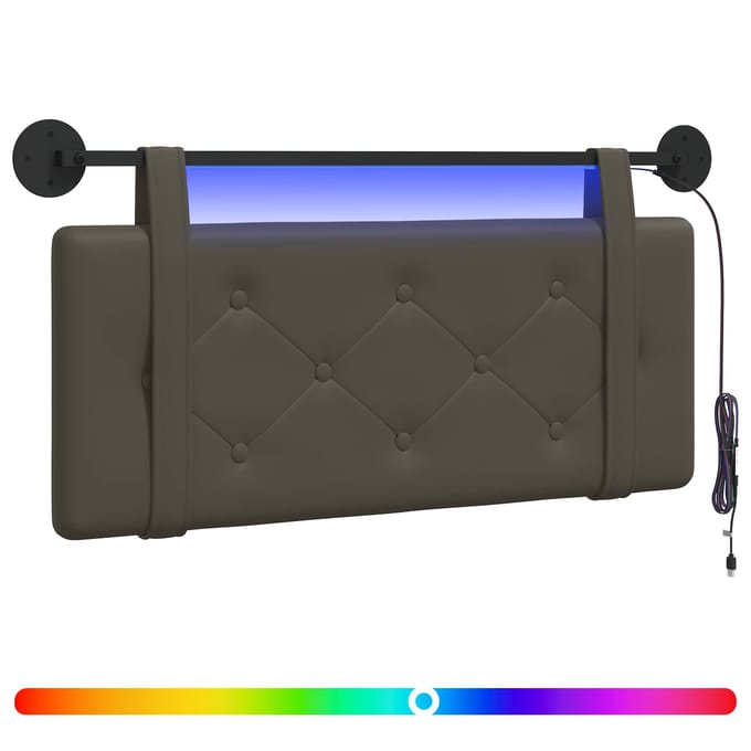 vidaXL - Hangend - hoofdbord - Met - LED-verlichting - Grijs - Kunstleer