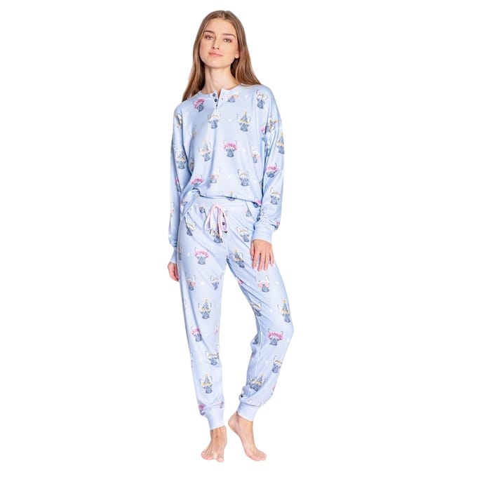 PJ Salvage Dames/Dames Franse Bulldog Pyjama Set (Lichtblauw)