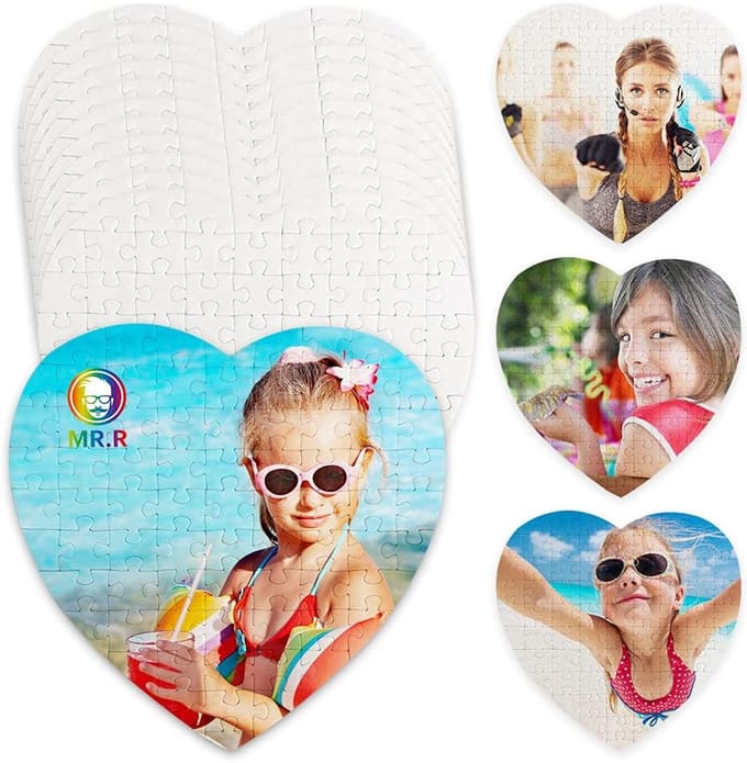 Set van 12 witte hartvormige puzzels voor sublimatie - 20 x 20 cm