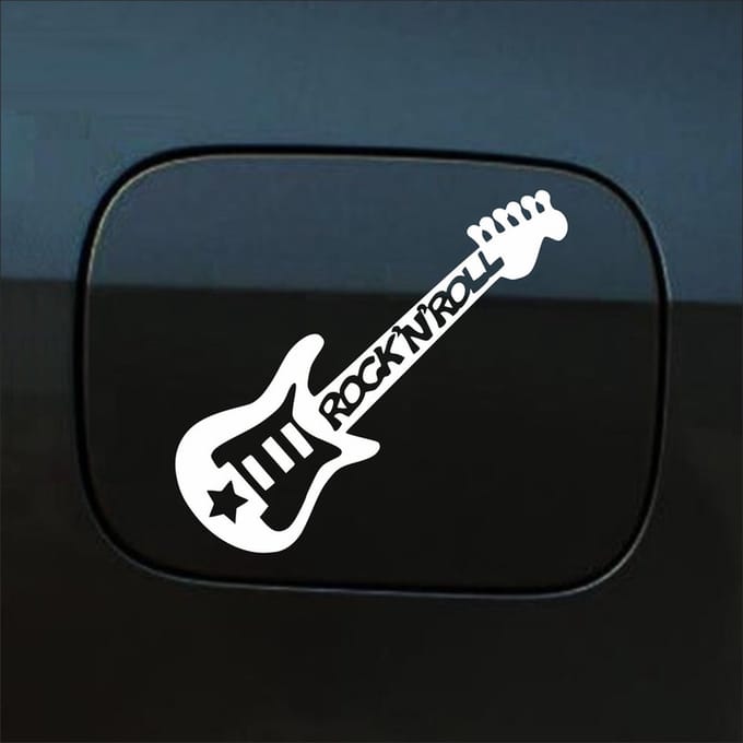 Bumpersticker - Gitaar Rock N Roll - 10,4 X 14,8 - Wit