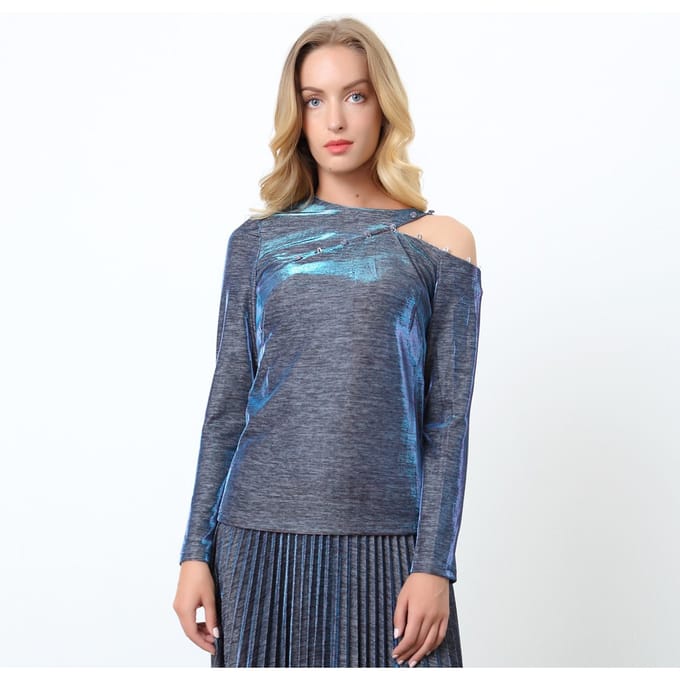 Asymmetrische glinsterende top met op off-shoulder