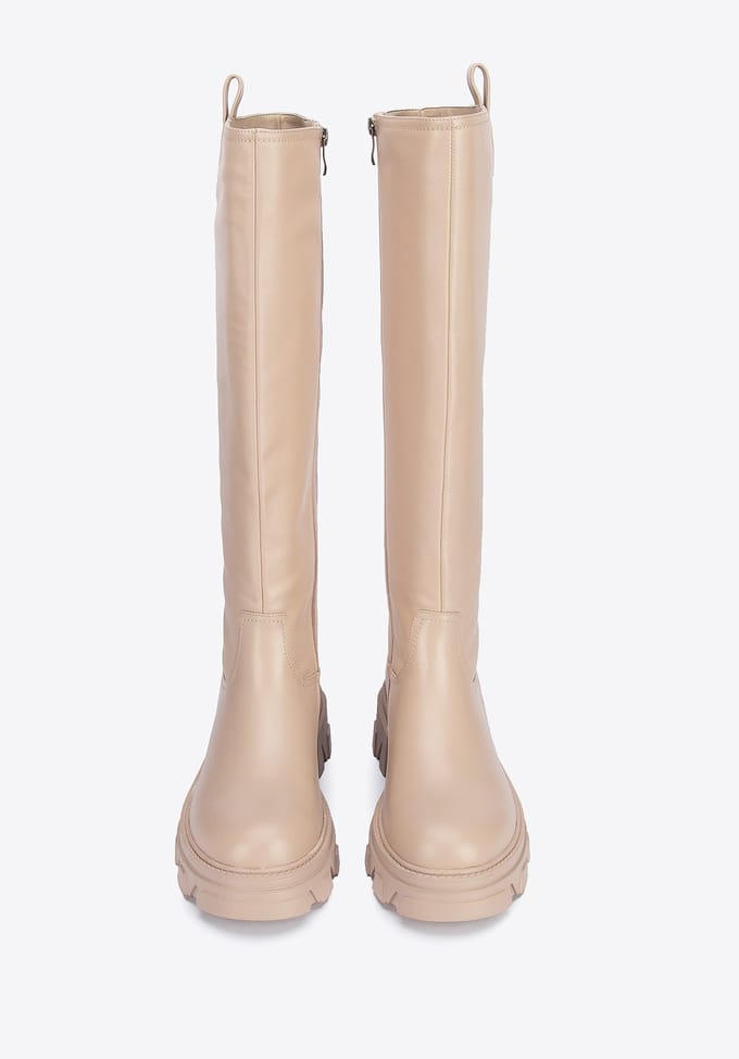 Wittchen Dames leren laarzen met dikke zool, beige, natuurlijk leer
