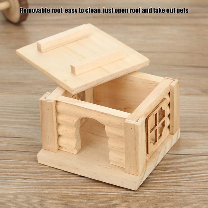 1 Stuk Natuurlijk Houten Hamsterhuisje Plat Dak Hut Rattenhuis Muiskooi voor Klein Huisdier Speelgoed beige