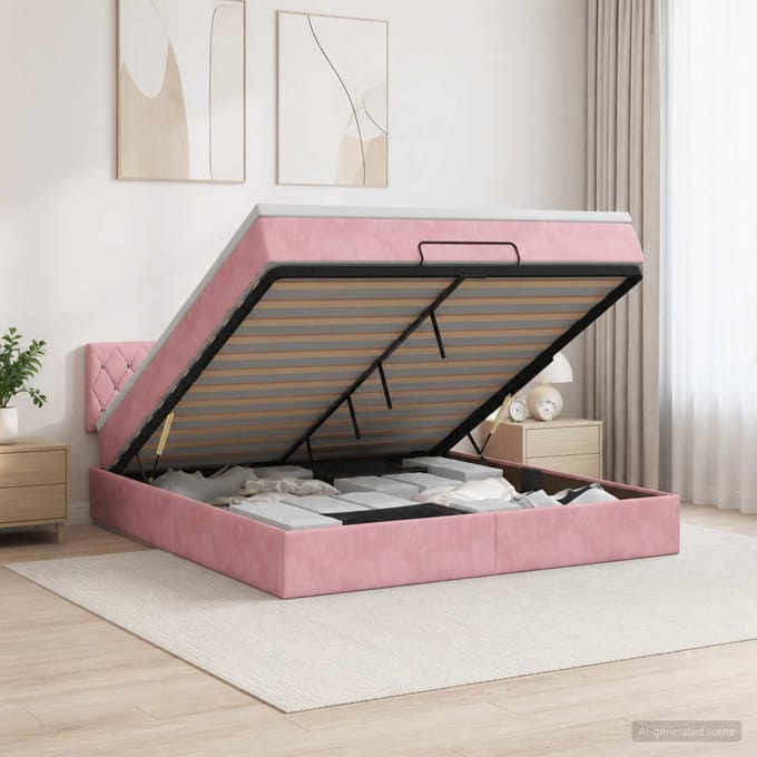 vidaXL - Ottoman - bed - met - matras - met - hoofdeinde - Roze - 160 - x - 200 - cm - Fluweel