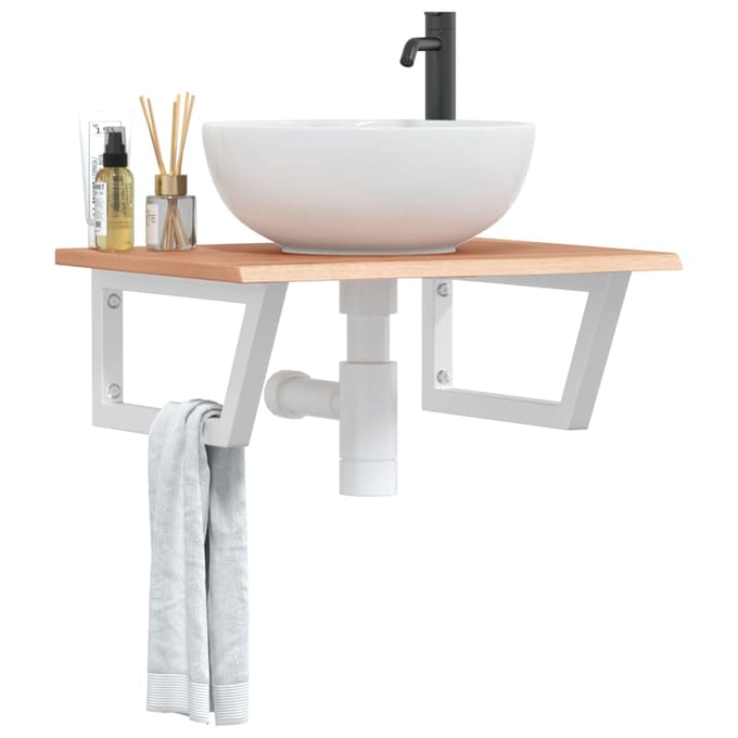 vidaXL - Badkamer - wandschap - staal - en - massief - eikenhout