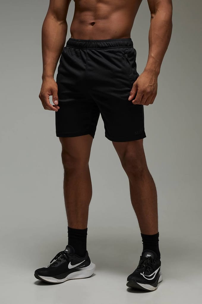 Man Active Zip Pockets 7inch Basic Training Short | Black | Size XS