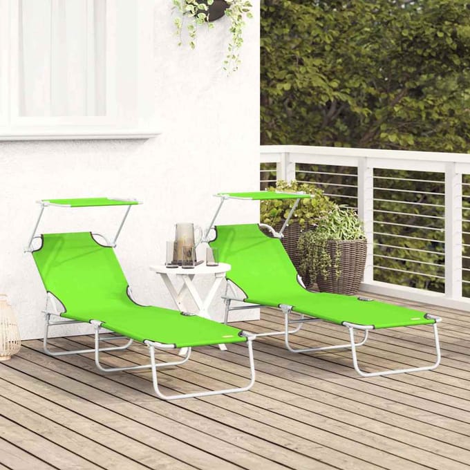 vidaXL Ligstoel 2 pcs Groen 58 x 188 x 77cm Polyester