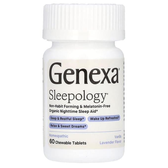 Genexa, Sleepology, Biologisch slaapmiddel voor de nacht, Vanille Lavendel, 60 kauwtabletten