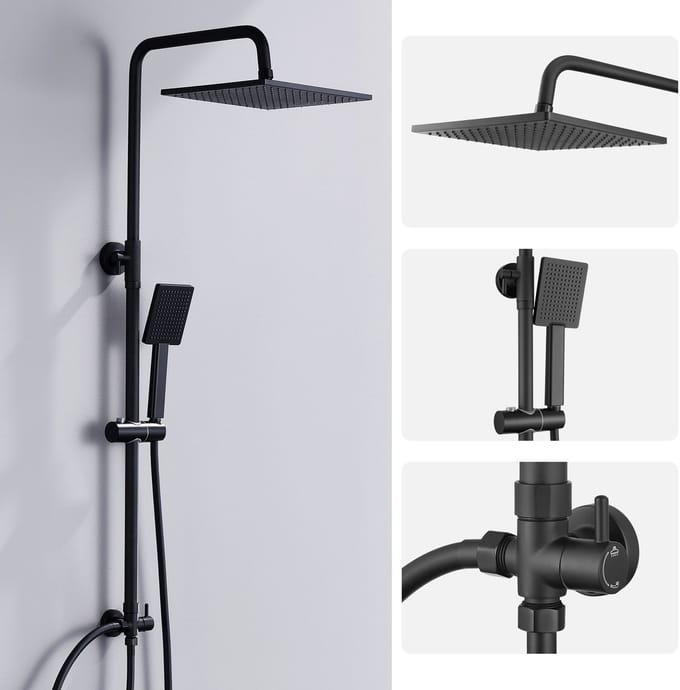 DERW Max Douchesysteem Met omstelling - Regendouche - 109 cm Stang - Zwart