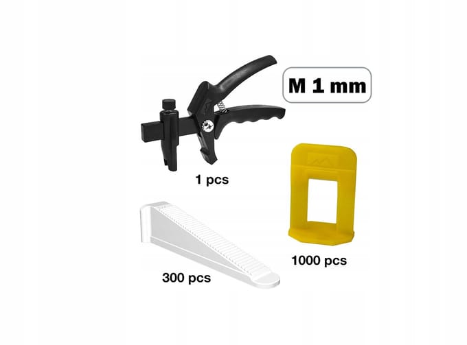 1000 Tegelnivelleersysteem Clips 1mm + Wiggen + Tangen