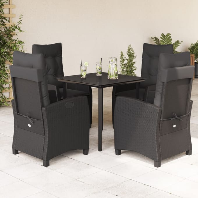 vidaXL - 5-delige - Tuinset - met - kussens - poly - rattan - zwart