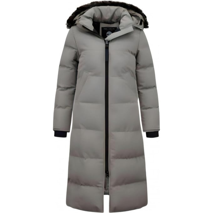 Extra Lange Winterjas Dames met Nep Bontkraag - Grijs