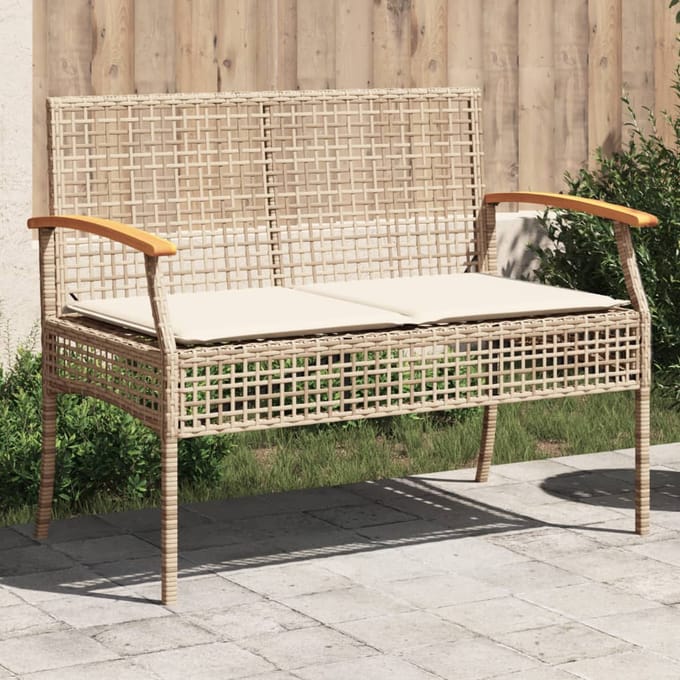 vidaXL - Tuinbank - met - kussen - poly - rattan - en - acaciahout - beige