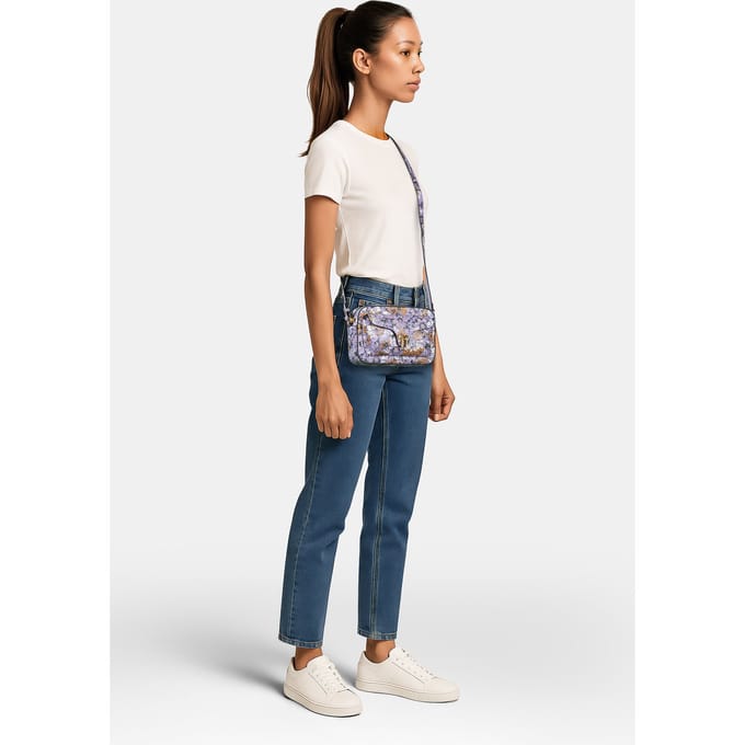 COCCINELLE Leren Schoudertas Beat Flower Pr Handbag Printed Grained Leather Multi. Lavender Veelkleurig