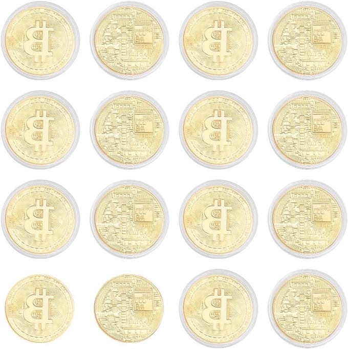Golfbal Markers - Munt Markers - Golfen Op De Baan - Bitcoin Stijl Ontwerp - 16 Stuks - Goud