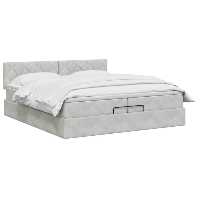 vidaXL - Ottoman - bed - met - matras - Lichtgrijs - 200 - x - 200 - cm - Fluweel