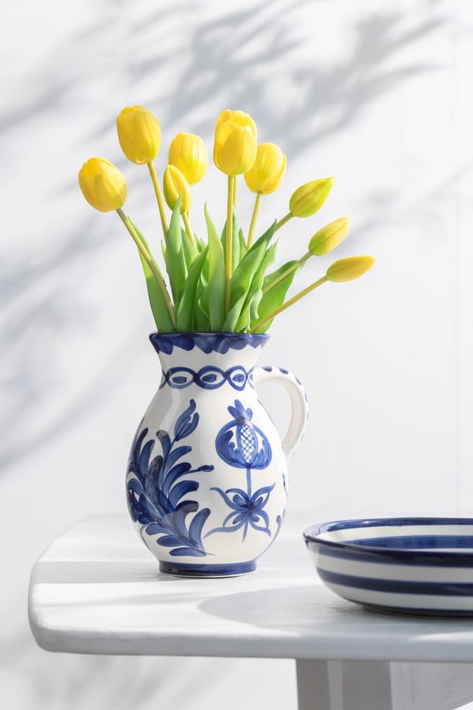 J-Line kruik Granada - keramiek - wit/blauw - medium