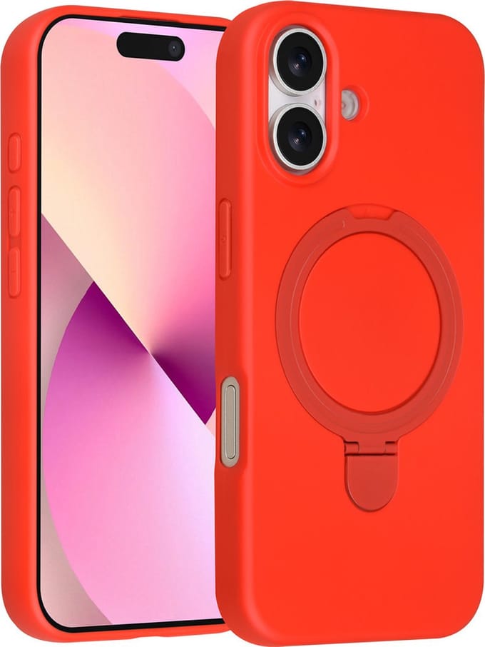 TUNIQ telefoonhoesje voor Apple iPhone 16 - MagSafe met ringstand - Rood