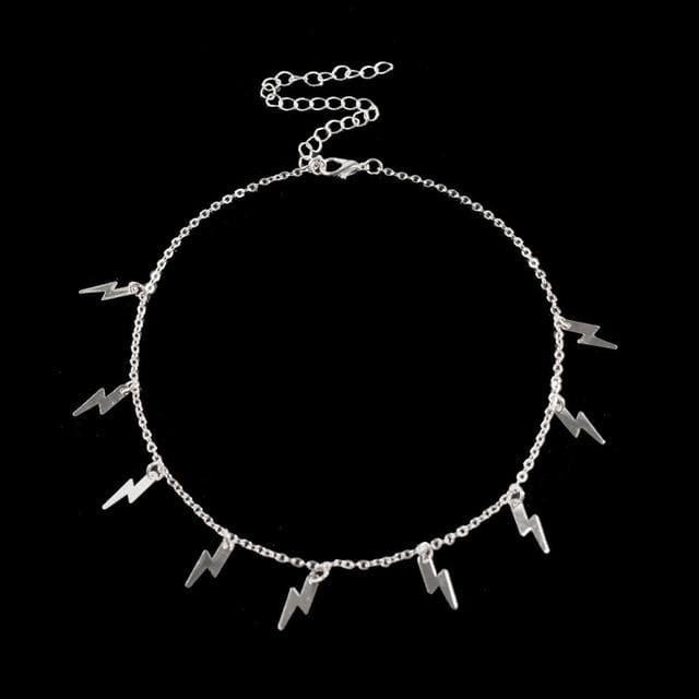 Nouveau Collier Pendentif Forme Éclair Couleur Or Argent Mode pour Femmes Filles Bijoux Boho Classique Déclaration Ras de Cou argenté