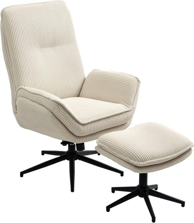 HOMCOM Relaxfauteuil met Ottoman Polyester 83L x 72B x 107H cm Beige