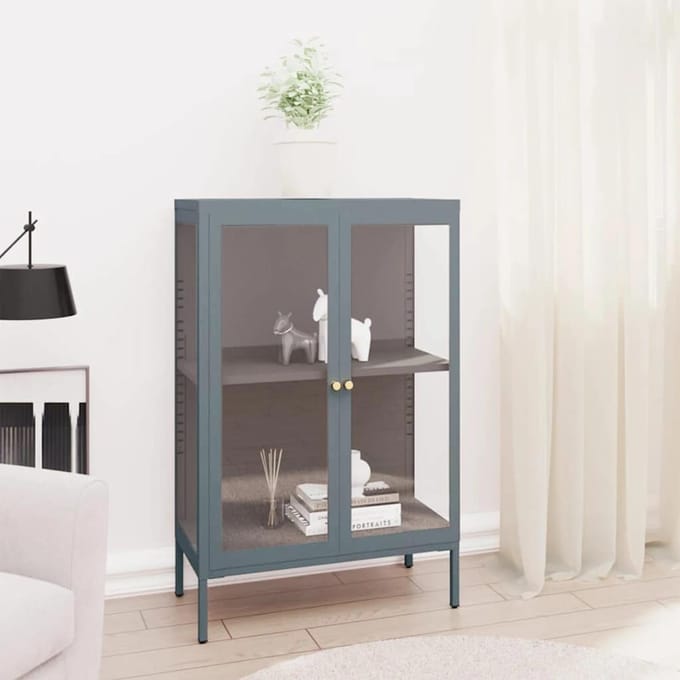 vidaXL - Dressoir - 75x35x105 - cm - staal - en - glas - antracietkleurig