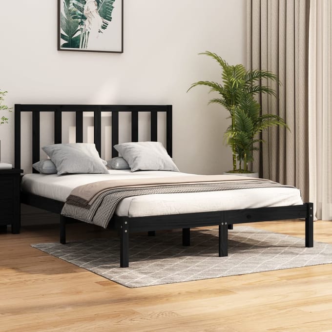 vidaXL - Bedframe - massief - grenenhout - zwart - 140x190 - cm
