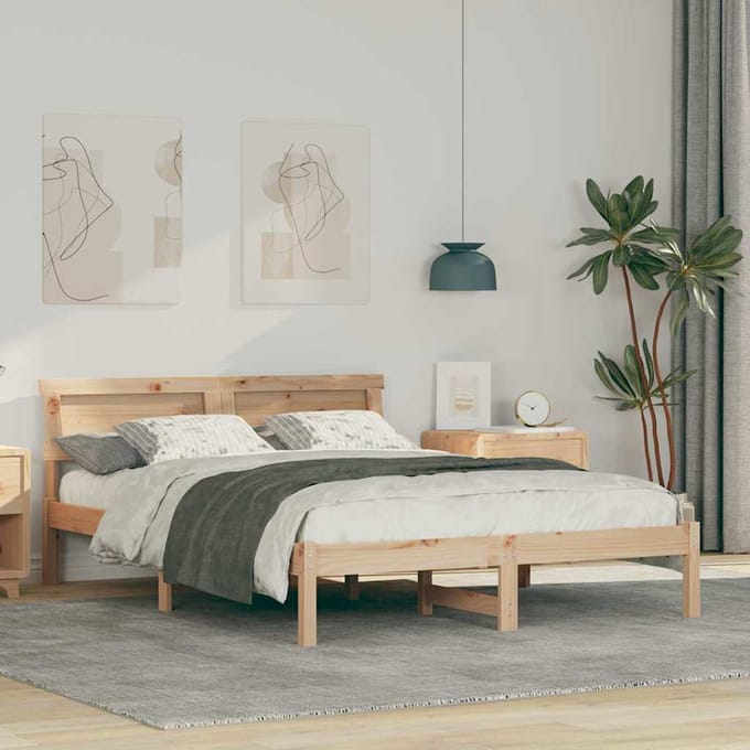 vidaXL - Bedframe - met - hoofdeinde - Bruin - 140 - x - 190 - cm - Massief - grenenhout